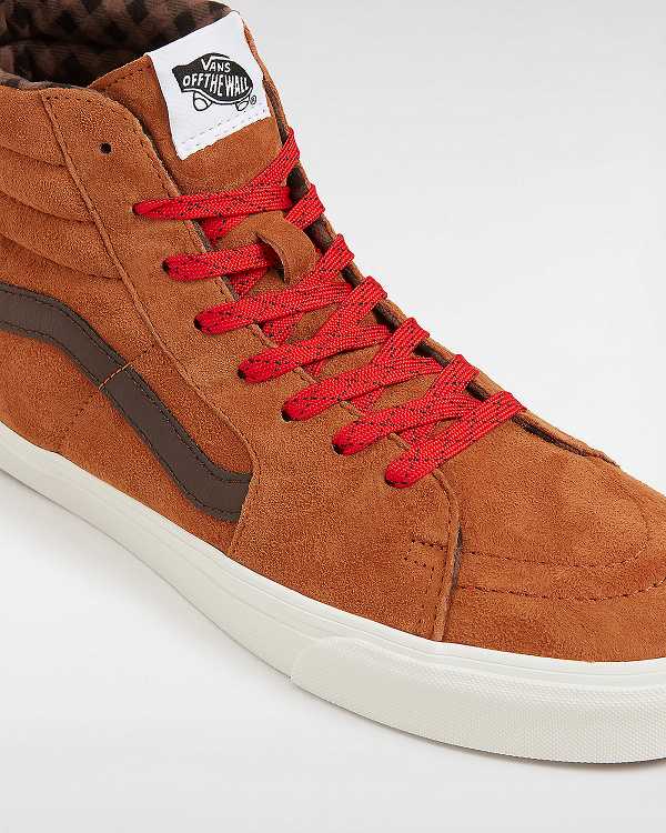 Brown / Orange Women Vans Sk8-Hi Pig Suede Skate Shoes Canada | VN0723146