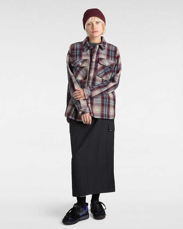 Burgundy Women Vans Eliza Woven Shacket Shirts Canada | VN8215706
