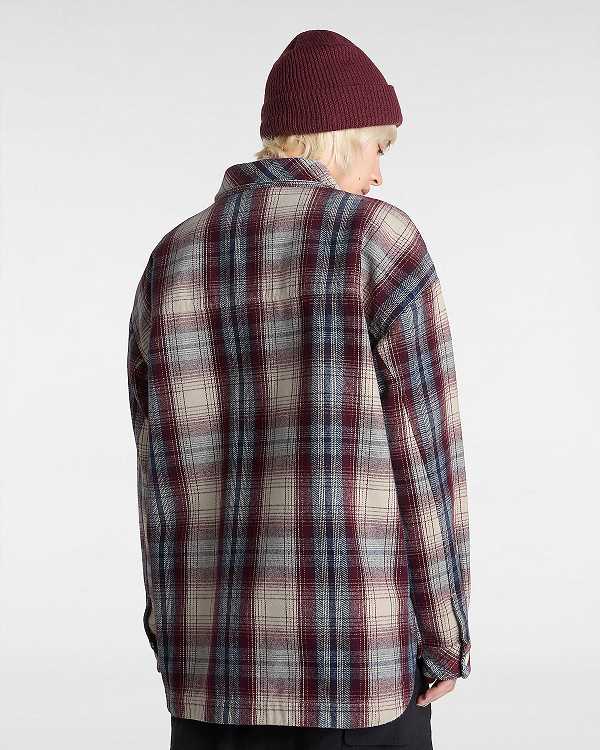 Burgundy Women Vans Eliza Woven Shacket Shirts Canada | VN8215706