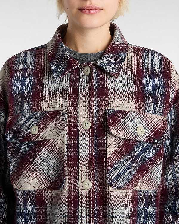 Burgundy Women Vans Eliza Woven Shacket Shirts Canada | VN8215706