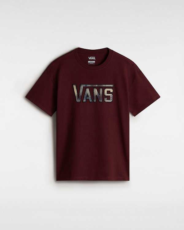 Burgundy Women Vans Elza Check T Shirts Canada | VN3516940