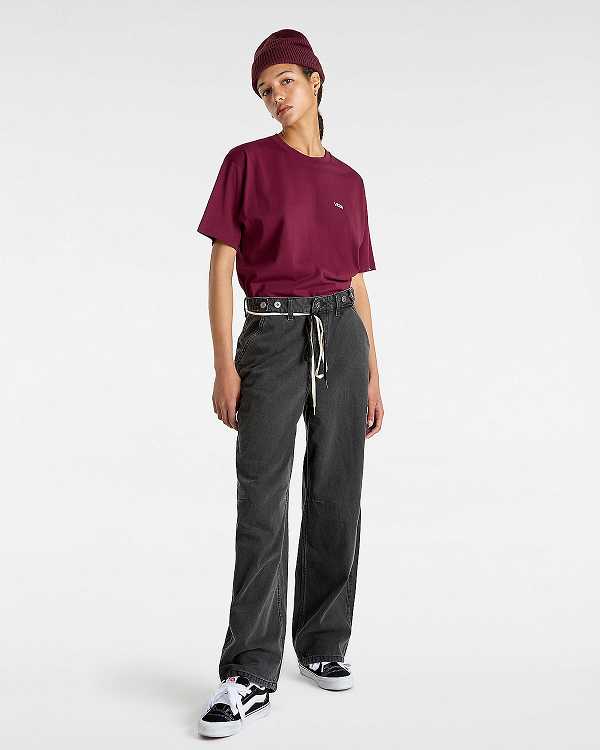 Burgundy Women Vans Left Chest Logo T Shirts Canada | VN0527436