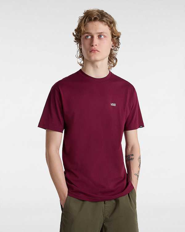Burgundy Women Vans Left Chest Logo T Shirts Canada | VN0527436