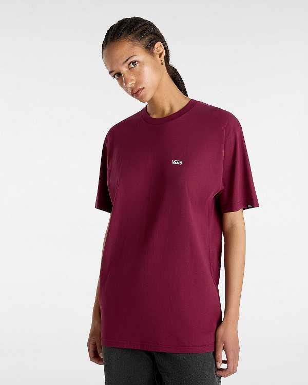 Burgundy Women Vans Left Chest Logo T Shirts Canada | VN0527436