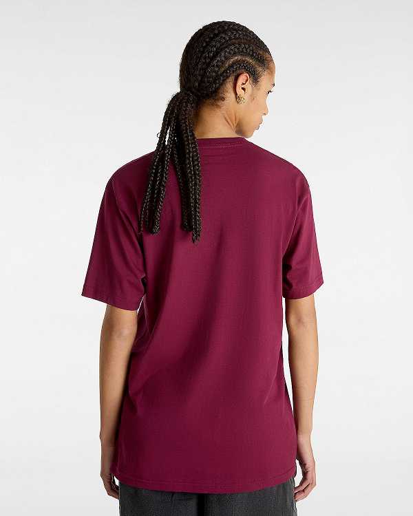 Burgundy Women Vans Left Chest Logo T Shirts Canada | VN0527436