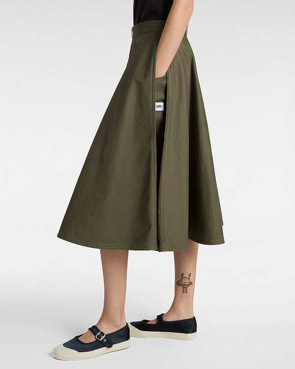 Green Women Vans Premium A-Line Ruched Skirt Canada | VN0128349
