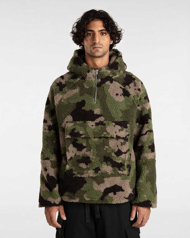 Green / Brown Men Vans Premium Oversized Sherpa Hoodie Canada | VN3851920