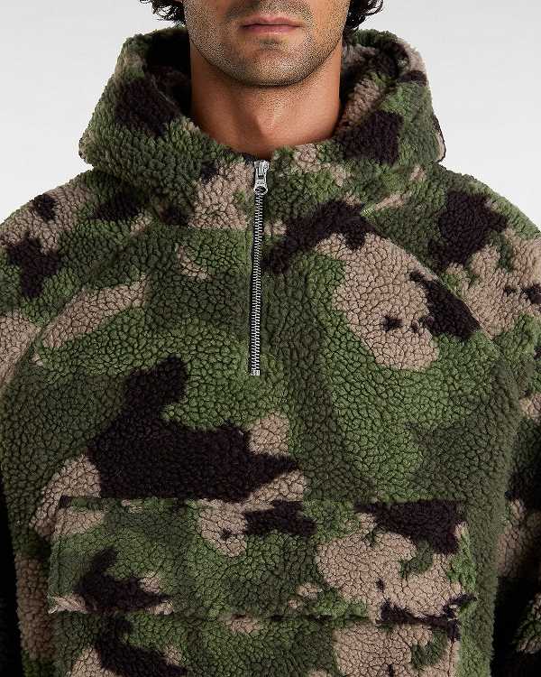 Green / Brown Men Vans Premium Oversized Sherpa Hoodie Canada | VN3851920