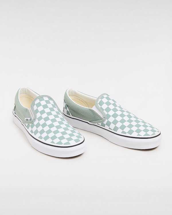 Green / White Men Vans Classic Checkerboard Slip On Shoes Canada | VN3098127