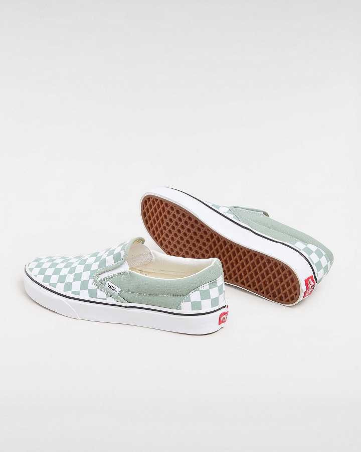 Green / White Men Vans Classic Checkerboard Slip On Shoes Canada | VN3098127