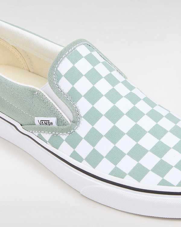 Green / White Men Vans Classic Checkerboard Slip On Shoes Canada | VN3098127