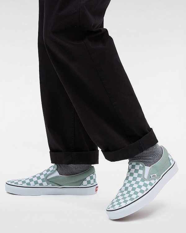 Green / White Men Vans Classic Checkerboard Slip On Shoes Canada | VN3098127