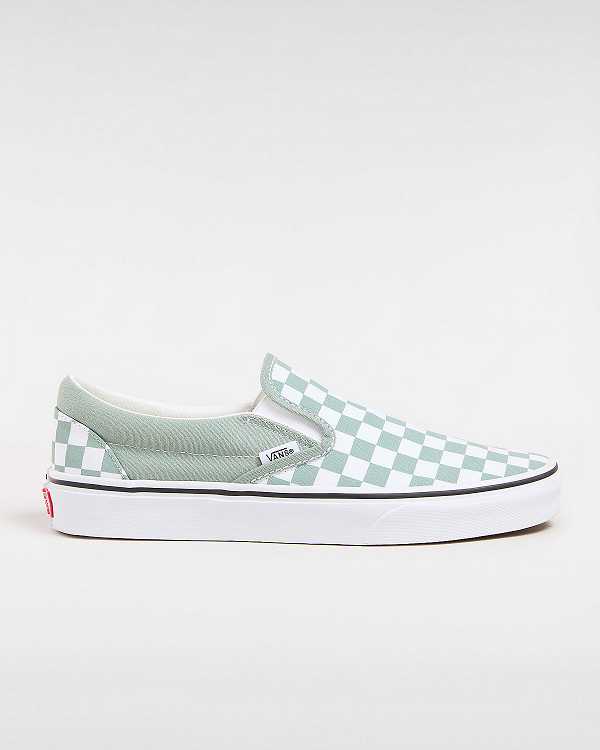 Green / White Men Vans Classic Checkerboard Slip On Shoes Canada | VN3098127