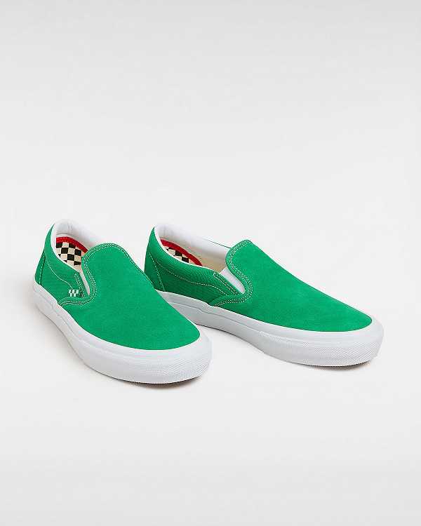 Green / White Men Vans Skate Slip On Shoes Canada | VN0785142