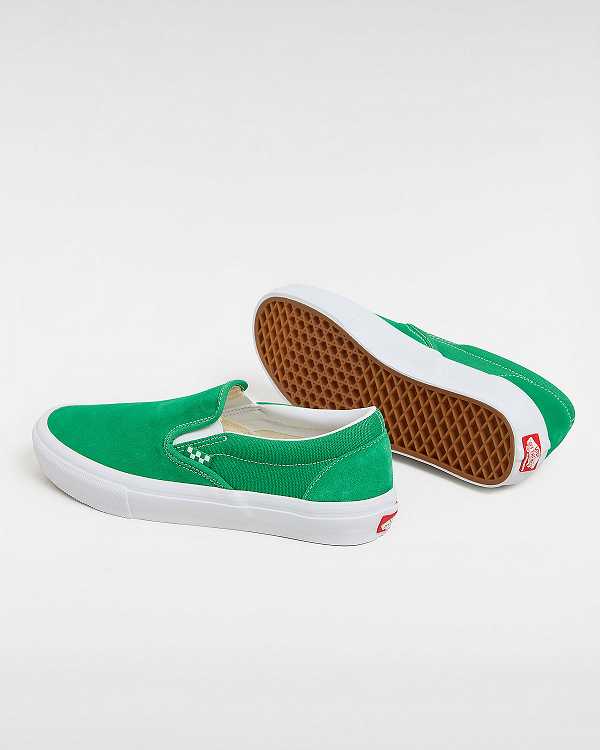 Green / White Men Vans Skate Slip On Shoes Canada | VN0785142