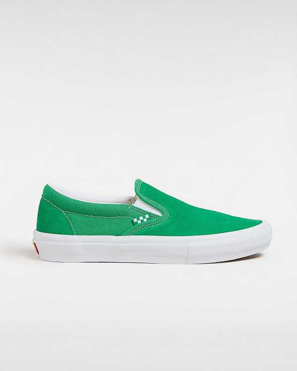 Green / White Men Vans Skate Slip On Shoes Canada | VN0785142