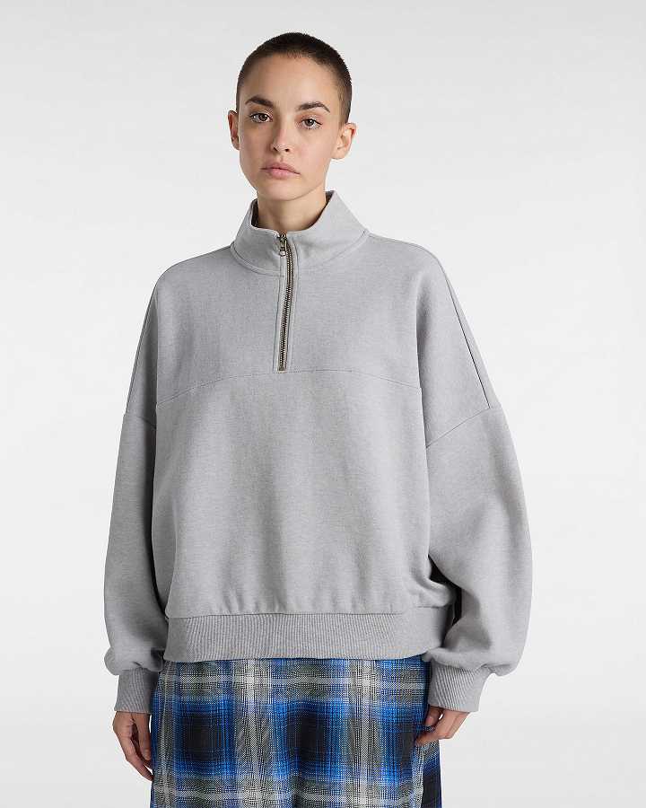 Grey Women Vans Elevated Double Knit Loose Mock Neck Sweatshirt Canada | VN3820159