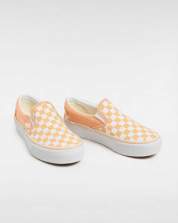Orange Women Vans Checkerboard Classic Slip-On Platform Shoes Canada | VN1380645
