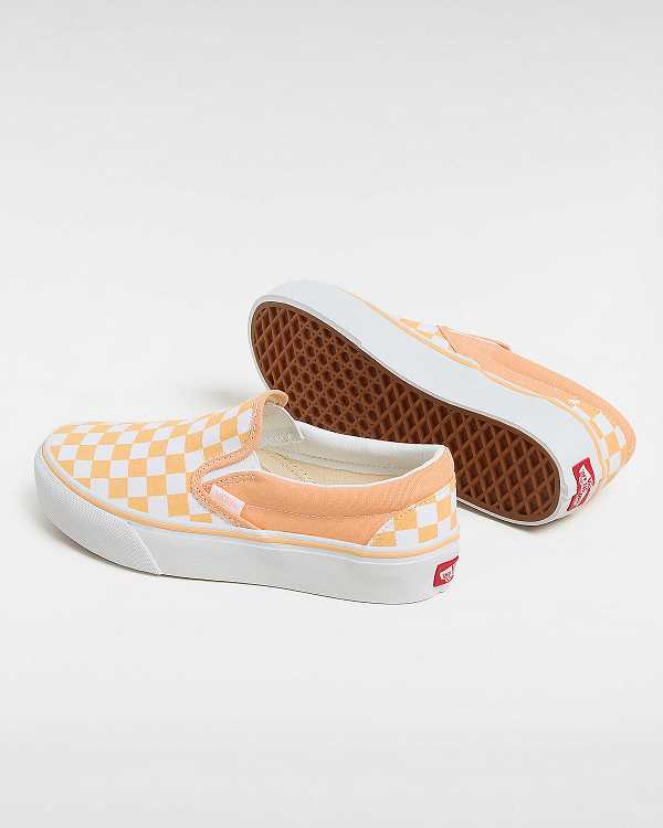 Orange Women Vans Checkerboard Classic Slip-On Platform Shoes Canada | VN1380645