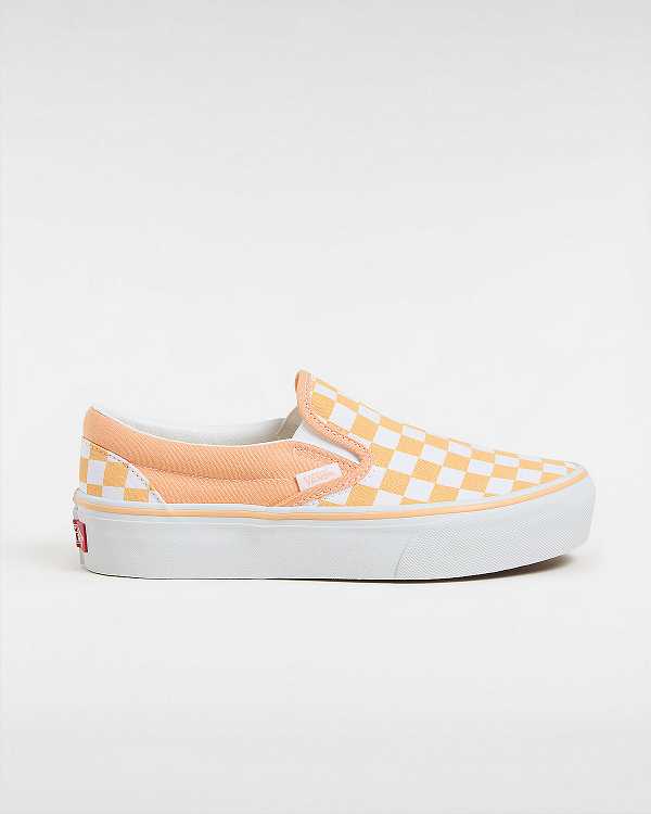 Orange Women Vans Checkerboard Classic Slip-On Platform Shoes Canada | VN1380645