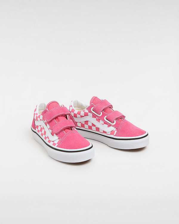 Pink Kids' Vans Old Skool Hook and Loop Checkerboard (4-8 Years) Sneakers Canada | VN8795164