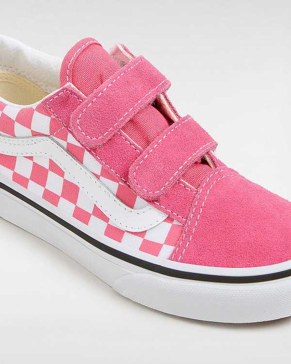 Pink Kids' Vans Old Skool Hook and Loop Checkerboard (4-8 Years) Sneakers Canada | VN8795164