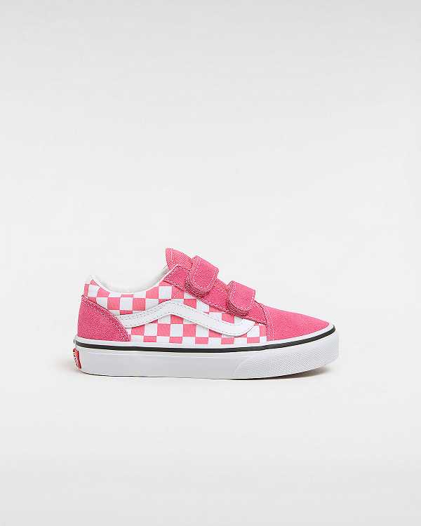 Pink Kids\' Vans Old Skool Hook and Loop Checkerboard (4-8 Years) Sneakers Canada | VN8795164