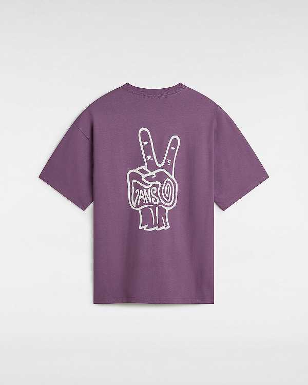 Purple Men Vans V Hand Loose T Shirts Canada | VN0835246