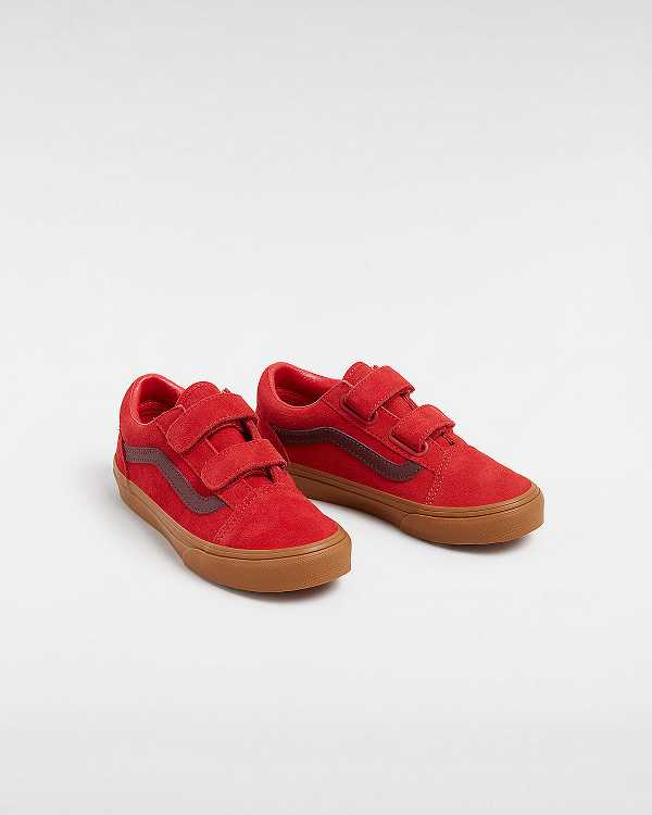 Red Kids' Vans Old Skool Hook And Loop (4-8 Years) Sneakers Canada | VN5176498