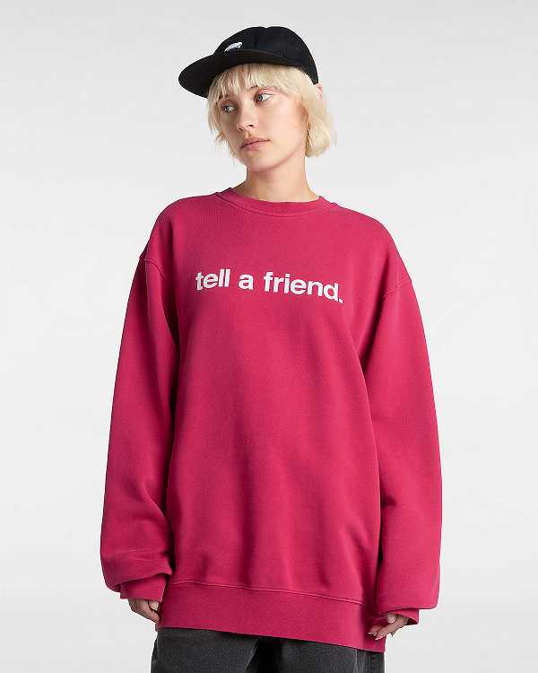 Red Women Vans Tell a Friend Crew Sweatshirt Canada | VN7540932