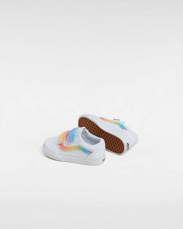 White Kids' Vans Old Skool Hook And Loop (1-4 Years) Sneakers Canada | VN1082576