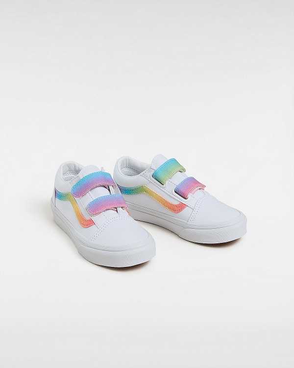 White Kids' Vans Old Skool Hook And Loop (4-8 Years) Sneakers Canada | VN3962847