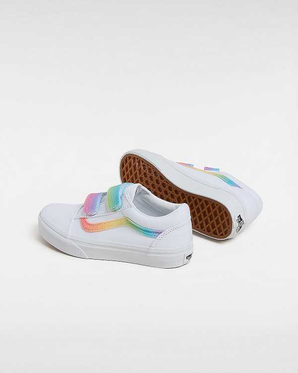 White Kids' Vans Old Skool Hook And Loop (4-8 Years) Sneakers Canada | VN3962847