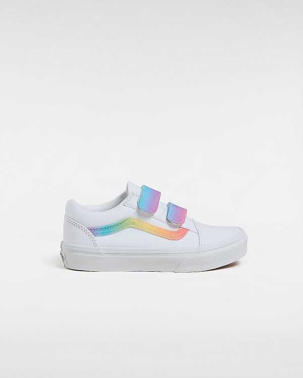 White Kids\' Vans Old Skool Hook And Loop (4-8 Years) Sneakers Canada | VN3962847