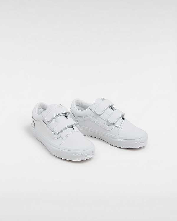 White Kids' Vans Old Skool Hook and Loop Classic Tumble (4-8 Years) Sneakers Canada | VN2703491