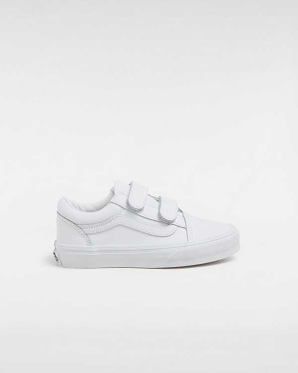 White Kids\' Vans Old Skool Hook and Loop Classic Tumble (4-8 Years) Sneakers Canada | VN2703491
