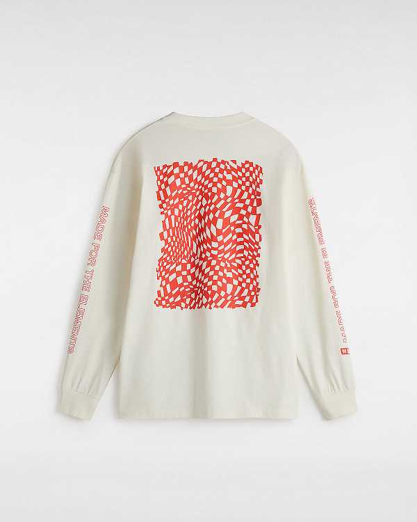 White Men Vans MTE Logo Warp Check Long Sleeve T Shirts Canada | VN3276804