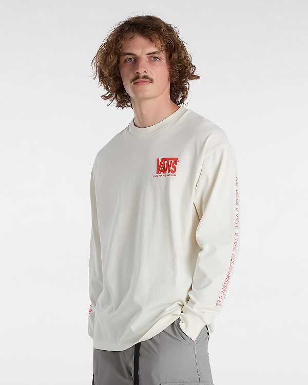 White Men Vans MTE Logo Warp Check Long Sleeve T Shirts Canada | VN3276804