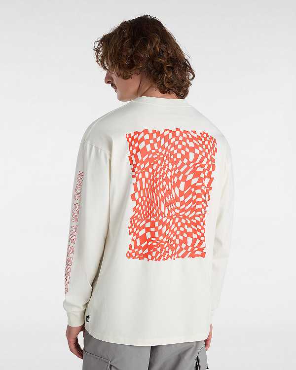 White Men Vans MTE Logo Warp Check Long Sleeve T Shirts Canada | VN3276804