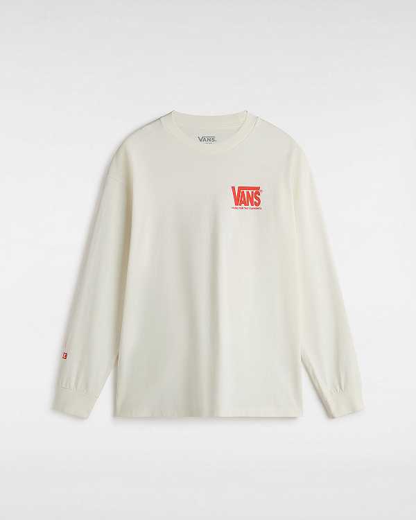 White Men Vans MTE Logo Warp Check Long Sleeve T Shirts Canada | VN3276804