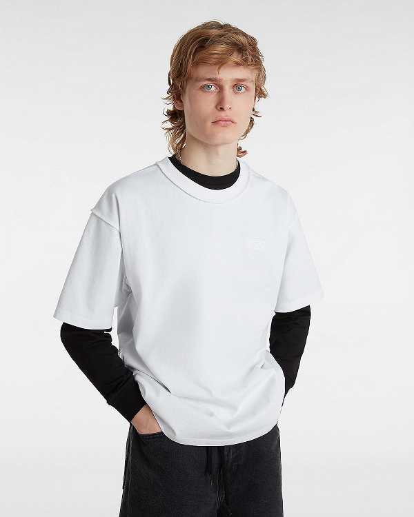 White Men Vans Premium Logo T Shirts Canada | VN5314207