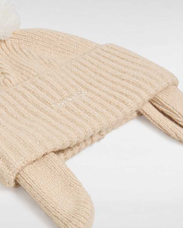 White Unisex Vans 66 Earflap Pom Beanie Canada | VN5901462