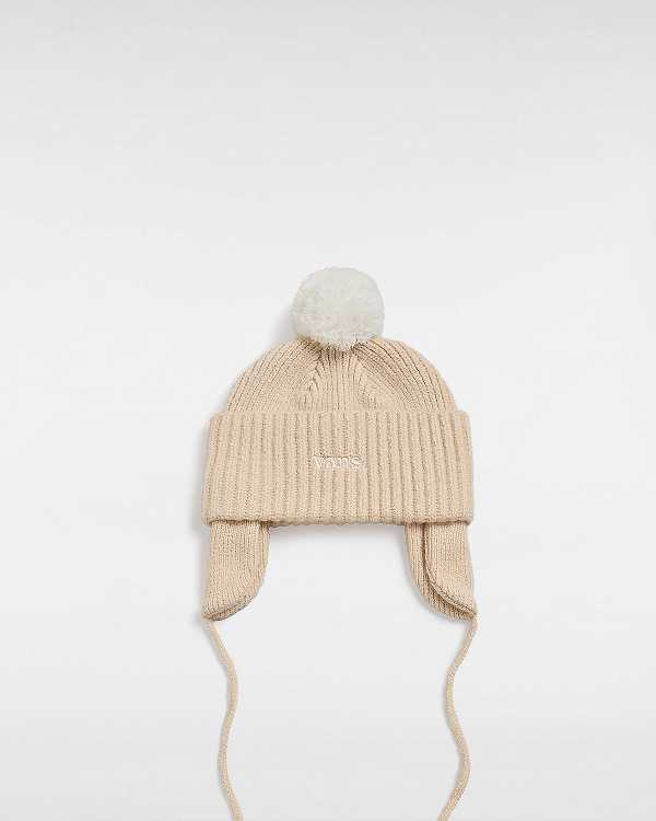 White Unisex Vans 66 Earflap Pom Beanie Canada | VN5901462