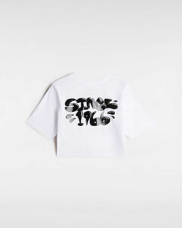 White Women Vans Busted Type Crew Crop T Shirts Canada | VN2935041