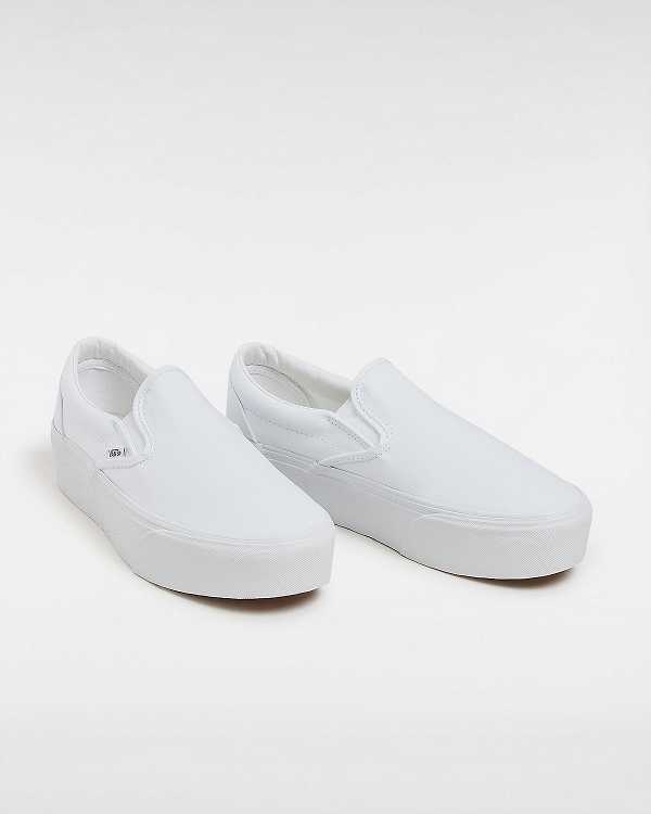 White Women Vans Classic Slip-On Platform Shoes Canada | VN0837296
