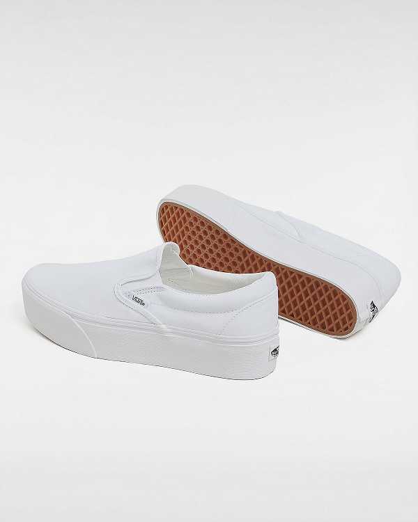White Women Vans Classic Slip-On Platform Shoes Canada | VN0837296