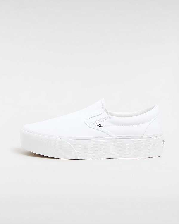 White Women Vans Classic Slip-On Platform Shoes Canada | VN0837296