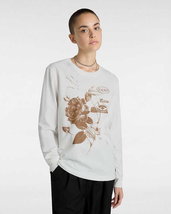 White Women Vans Damask Long Sleeve T Shirts Canada | VN7524168