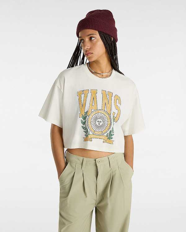 White Women Vans First Team Relax Crop T Shirts Canada | VN2035784