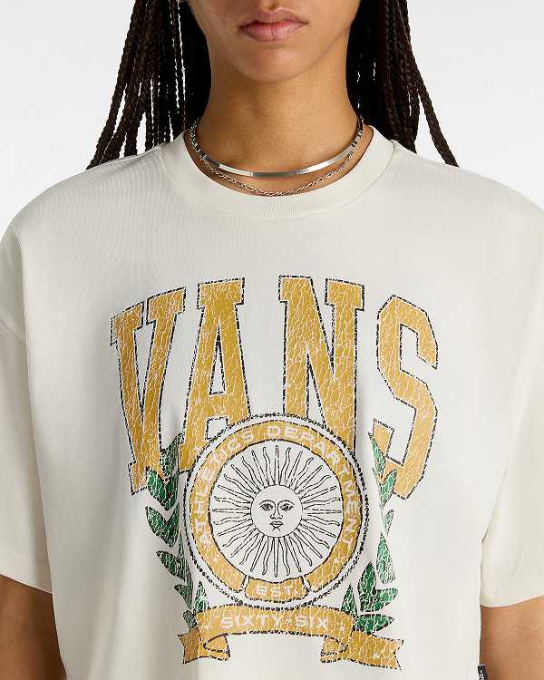 White Women Vans First Team Relax Crop T Shirts Canada | VN2035784